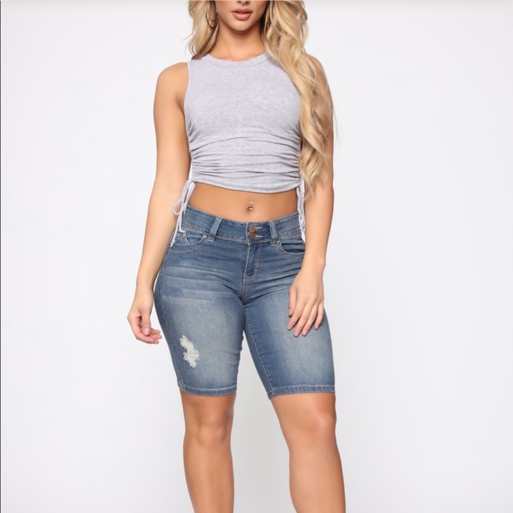 Fashion Nova medium blue wash shorts